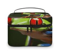 LDGSUPH Borsa per il trucco con rane e occhi rossi con manico Borsa da toilette da viaggio portatile leggera impermeabile carino cosmetici borse grande moda trucco organizzatore per le donne