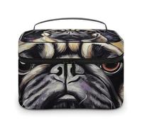 LDGSUPH Borsa per il trucco con ritratto di carlino con manico borsa da toilette da viaggio portatile leggera impermeabile carino cosmetici borse grande moda trucco case organizzatore per le donne