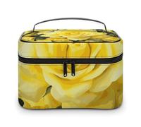 LDGSUPH Borsa per il trucco con rosa gialla con manico Borsa da toeletta da viaggio portatile leggera impermeabile carino cosmetici borse portaoggetti grande moda custodia per trucco organizer per