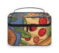 LDGSUPH Borsa per il trucco della pizza con manico Borsa da toeletta portatile da viaggio leggera impermeabile carino cosmetici borse di stoccaggio grande moda custodia per trucco organizzatore per le