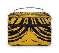 LDGSUPH Borsa per il trucco giallo e nero senape con manico Borsa da toilette da viaggio portatile leggera impermeabile carino cosmetici borse grande moda trucco custodia organizer per le donne