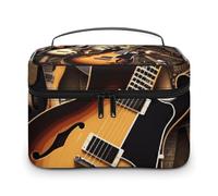 LDGSUPH Borsa per il trucco per chitarra musicale con manico Borsa da toilette portatile da viaggio leggera impermeabile carino cosmetici borse grande moda custodia organizer per donne