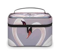 LDGSUPH Cigni bianchi con albero floreale rosa borsa per il trucco con manico borsa da viaggio portatile leggera impermeabile carino cosmetici borse grande moda trucco organizzatore per le donne