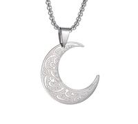 LDGSUPH Collana con ciondolo luna religiosa araba for donne Dio Messaggero Islam Musulmano Gioielli in acciaio inossidabile(Silver)
