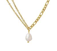 LDGSUPH Collana girocollo da donna con pendente in acciaio inossidabile placcato oro 18 carati perle d'acqua dolce naturali a strati che non sbiadiscono(Gold)