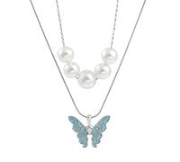 LDGSUPH Collane a farfalla da donna moda vintage Collana con perle a pop tailandese Doppio colletto multistrato Girocollo Gioielli Regalo Gril