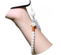 LDGSUPH Decorazione cordino for telefono con perline di radice Bodhi, ciondoli for cellulare in legno, cinturino da polso for for, ornamenti buddisti(White)
