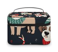 LDGSUPH Merry Christmas Dog Makeup Bag con manico Borsa da toilette portatile da viaggio leggera impermeabile carino cosmetici borse grande moda trucco organizzatore per le donne
