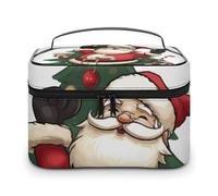 LDGSUPH Merry Christmas Makeup Bag con manico Borsa da toilette portatile da viaggio leggera impermeabile carino cosmetici borse grande moda trucco organizzatore per le donne