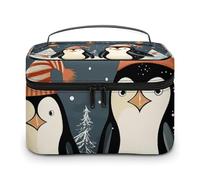 LDGSUPH Merry Christmas Penguins Makeup Bag con manico Borsa da toilette da viaggio portatile leggera impermeabile carino cosmetici borse grande moda trucco organizzatore per le donne