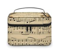 LDGSUPH Note musicali su vecchia borsa per il trucco di carta con manico Borsa da toilette portatile da viaggio leggera impermeabile carino cosmetici borse grande moda trucco custodia organizer per le