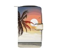 LDGSUPH Palm Tree on Beach Portafoglio Lungo In Pelle Adulto Viaggio Cerniera Borsa Lunga Multifunzionale Porta Carte di Credito 12 Slot per Schede