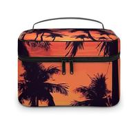 LDGSUPH Palm Tree Summer Sunset Makeup Bag con manico Borsa da toilette portatile da viaggio leggera impermeabile carino cosmetici borse portaoggetti grande moda custodia per trucco organizzatore per
