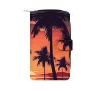 LDGSUPH Palm Tree Summer Sunset Portafoglio Lungo In Pelle Adulto Viaggio Cerniera Borsa Lunga Multifunzionale Porta Carte di Credito 12 Slot per Schede