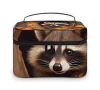 LDGSUPH Raccoon in The Fall Tree Hole Makeup Bag con manico Borsa da toilette da viaggio portatile leggera impermeabile carino cosmetici borse portaoggetti grande moda custodia per trucco organizer