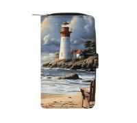 LDGSUPH Sea Lighthouse Sandbeach Portafoglio Lungo In Pelle Adulto Viaggio Cerniera Borsa Lunga Multifunzionale Porta Carte di Credito 12 Slot Per Schede