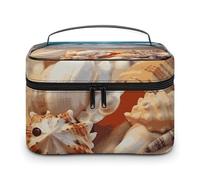 LDGSUPH Seashells on the Sandy Beach Makeup Bag con manico Borsa da toilette portatile da viaggio leggera impermeabile carino cosmetici borse grande moda trucco organizzatore per le donne