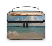 LDGSUPH Seashells Starfish on Beach Makeup Bag con manico Borsa da toilette portatile da viaggio leggera impermeabile carino cosmetici borse grande moda trucco organizzatore per le donne