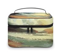 LDGSUPH Sunset on The Beach Makeup Bag con manico Borsa da toilette portatile da viaggio leggera impermeabile carino cosmetici borse grande moda trucco case organizzatore per le donne