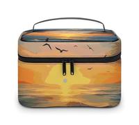 LDGSUPH Sunset Sea Makeup Bag con manico Borsa da toilette da viaggio portatile leggera impermeabile carino cosmetici borse portaoggetti grande moda custodia per trucco organizer per donne