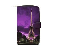 LDGSUPH Viola Torre Eiffel Portafoglio Lungo In Pelle Adulto Viaggio Cerniera Borsa Lunga Multifunzionale Porta Carte di Credito 12 Slot Per Schede