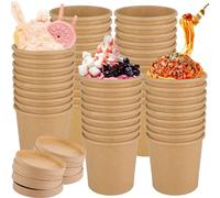 LDHHYH 50 bicchieri di carta con coperchio, 480 ml, bicchieri di carta, usa e getta, in cartone, per zuppe, insalate, dessert
