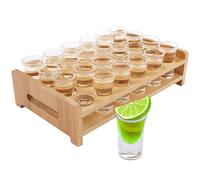 LDHHYH Confezione da 24 bicchierini da shot da 15 ml, con vassoio dritto per bicchieri, mini bicchierini in cristallo trasparente con base spessa, set di bicchierini per brandy, vodka, whisky, rum