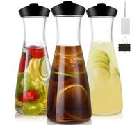 LDHHYH Set di 3 caraffe in vetro con coperchio, 0,9 litri, caraffa per acqua con coperchio, caraffa in vetro con coperchio, caraffa in vetro con coperchio, caraffa per acqua per succo, tè, 1 cartello