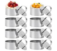 LDHHYH Set di 8 anelli da dessert da 8 cm, in acciaio inox, rotondi, anelli da dessert in acciaio inox con pusher, anello da servizio, piccolo per mousse, torte, dessert, pane, biscotti, budino