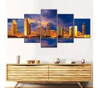 LDHZSS Quadri Moderni Soggiorno 5 Pezzi Skyline d'oro di San Diego Quadro Su Tela 5 Pezzi Di Arte Della Parete Con Cornice Ufficio Cucina Bagni Camera Da Letto Decor