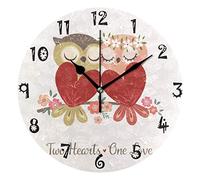 LDIYEU Due Sentire Un Gufo d'Amore Orologio da Parete Silenzioso Decorazione Non Ticchettio Legna Orologio per Ragazzi Ragazze Capretto Cucina Camera da Letto Home Office Scuola Decor