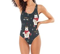 LDIYEU Simpatico Orso Polare Natalizio Costume da Bagno Donna Un Pezzo Monokini Costume Intero Sexy Abbigliamento da Spiaggia per Estate Ragazza