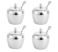 LDKFLKR 4 Pezzi Condimenti in Acciaio Inossidabile 304 con Coperchio Cucchiaio, Contenitori Sferici Zuccheriera Barattoli Spezie Scatola per Spezie da Cucina Conservazione di Sale E Zucchero