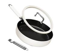 LDKFLKR Padella Antiaderente in Ceramica di Titanio con Coperchio E Affettatrice per Cipollotto, Padelle Cucinare Piccole Pentole Wok Casseruola in Ceramica per Tutti I Fornelli,24cm/9.4in