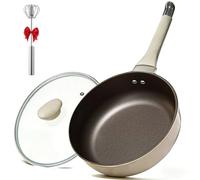 LDKFLKR Padella Antiaderente in Ceramica di Titanio con Coperchio E Frullino per Le Uova, Padelle Cucinare Piccole Pentole Wok Casseruola in Ceramica per Tutti I Fornelli,28cm/11.1in