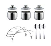 LDKFLKR Set di Zuccheriera in Acciaio Inox 304 con Cucchiaio, Coperchio E Ripiano, Spezie E Pepe, Barattolo per caffè, Saliera, Barattolo Spezie, Contenitore Condimenti per Casa E Cucina,Argento