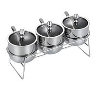 LDKFLKR Zuccheriere in Acciaio Inossidabile 304 Coperchi in Vetro Sigillati, Cucchiaio E Fessura, Contenitore per Condimenti Antiruggine, Contenitori Rotondi per Spezie da Cucina,3Straight