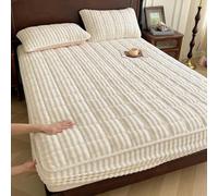 LDLCYCN Beige,90 * 200cmTWIN, Protettore Materasso di Lusso in Velluto Regina King Size Copertura Materasso Caldo Spesso Avvolgimento Completo Foglio Montato Morbido Tasca Profonda 11In