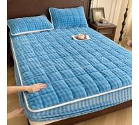 LDLCYCN Blu,90 * 200cmTWIN, Protettore Materasso di Lusso in Velluto Regina King Size Copertura Materasso Caldo Spesso Avvolgimento Completo Foglio Montato Morbido Tasca Profonda 11In