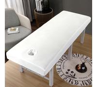 LDLCYCN Coprilettino da Massaggio in Velluto con Foro per Il Viso Lenzuolo con Angoli Massaggio Coprimaterasso Salone di Bellezza Copertura Massaggi Spa Avvolgimento A 360°,Bianca,80 * 190cm(H)