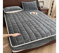 LDLCYCN Grigio,150 * 200cmQUEEN, Protettore Materasso di Lusso in Velluto Regina King Size Copertura Materasso Caldo Spesso Avvolgimento Completo Foglio Montato Morbido Tasca Profonda 11In