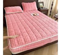 LDLCYCN Rosa,150 * 190cm, Protettore Materasso di Lusso in Velluto Regina King Size Copertura Materasso Caldo Spesso Avvolgimento Completo Foglio Montato Morbido Tasca Profonda 11In