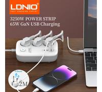 LDNIO Presa multipla Spina standard UE 3 prese con PD 65W 4 USB Ricarica rapida Cavo di prolunga da 2M Adattatore presa filtro di rete