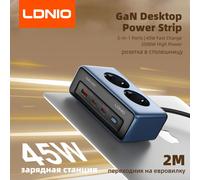 LDNIO Filtro di rete a ricarica rapida Doppia presa nel controsoffitto Cavo di prolunga da 2 M Adattatore per stazione di ricarica del telefono per spina europea