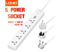 LDNIO Presa multipla a 5 prese con 3 porte USB USB C USB A Presa universale Estensione UK EU US Presa multipla multifunzione