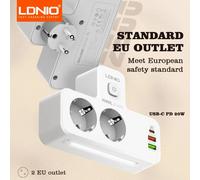 LDNIO Presa multipla Estensione spina europea con 20W PD 3 USB 2AC Adattatore prolunga presa Touch Lampada notturna Presa a muro standard UE