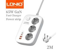 LDNIO Presa multipla Spina standard UE 3 prese con PD 65W 4 USB Ricarica rapida Cavo di prolunga da 2M Adattatore presa filtro di rete