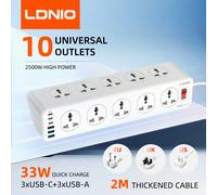 LDNIO Prolunga elettrica Multi-strisce ad alta capacità UK/US/EU/KR Spina multipla Cavo da 2 M 10 prese Tipo c Presa USB Protezione contro le sovratensioni