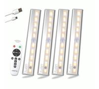 LDOPTO LED Sottopensile cucina con telecomando 4 pezzi, Luce led gabinetto Striscia lampada led USB Ricaricabile Luce sotto il gabinetto Cucina per armadio, scale, sottopensile,3 colori