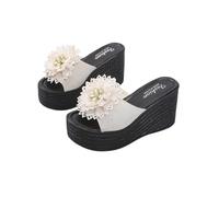 LDOZ Sandali da donna con zeppa romana alla moda con nodo floreale da spiaggia(Beige,6.5)